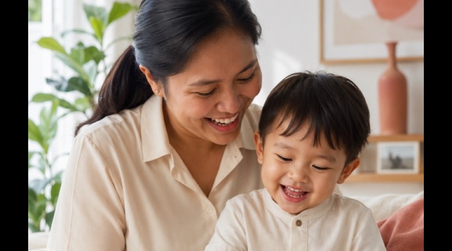 A caregiver and a young child at home together